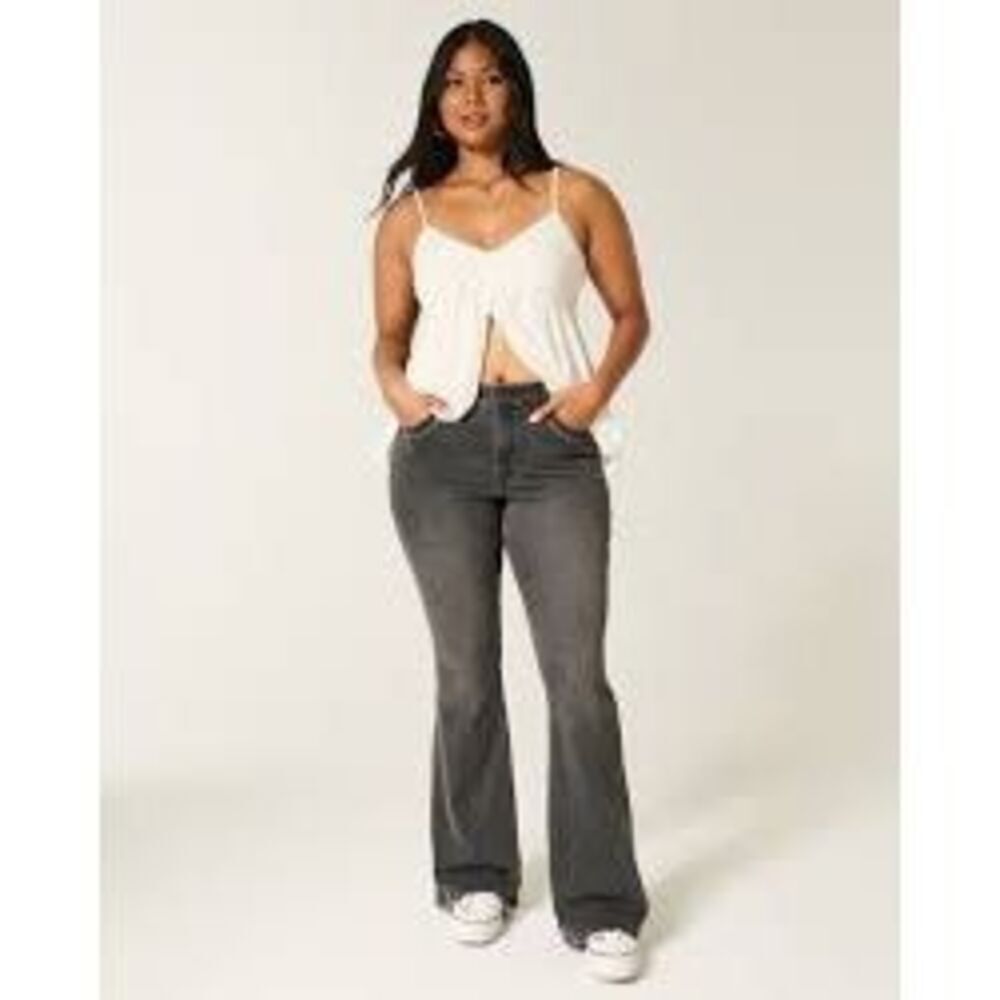 Hollister Curvy High Rise Washed Black Flare Jeans Sz 16L Stretch